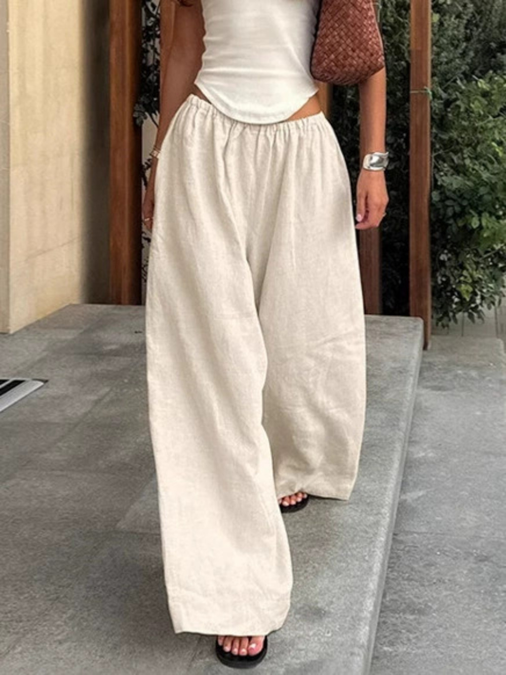 Zara Summer Linen Cotton Wide Leg Pants Relaxed Floor Length Pockets